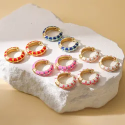 HECHENG,19mm Round Flower Enamel Drip Brass Boho Resort Style Women's Colourful Earrings Jewellery 1 Pair