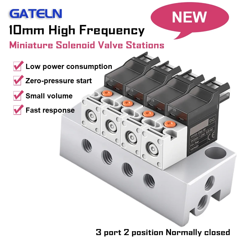 Normally closed 3 port 2 position 10mm High frequency miniature solenoid valve 30Hz DC24V DC12V DC6V M Type vacuum valve Station