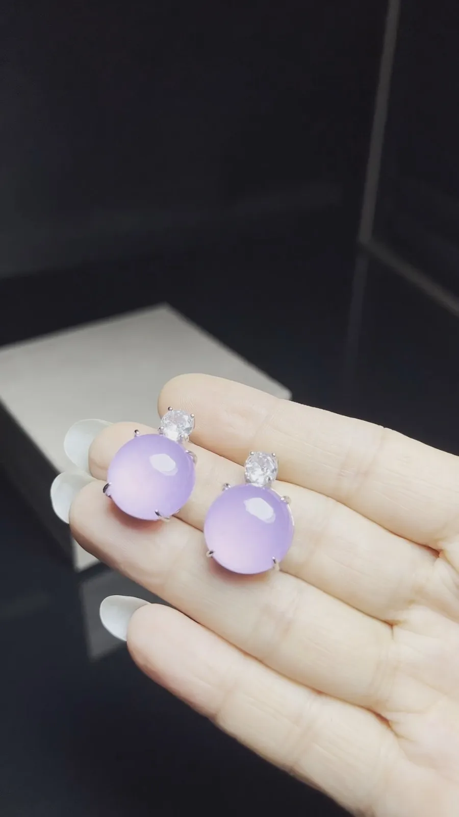 Real Natural Perfect High Ice Purple Myanmar Jade Jadeite earrings