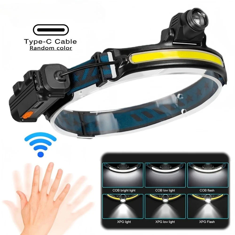 

Новый светодиодный налобный фонарь с датчиком движения, масштабируемый светильник COB TYPE-C, зарядка, горнодобывающая фара для рыбалки на открытом воздухе с индикатором заряда батареи