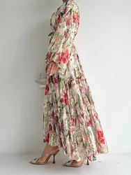 Eid Muslim Dress for Women Abaya Jalabiya Morocco Party Dresses Lace-up Floral Dubai Abayas Kaftan Islam Vestidos Arab Long Robe