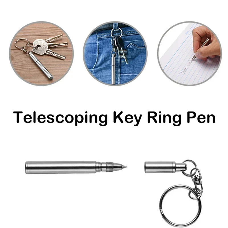 

Ball Point Pen Keychain Multifunctional Mini Metal Key Ring Stainless Steel Telescopic Pen Keyring Telescoping Pen Tool