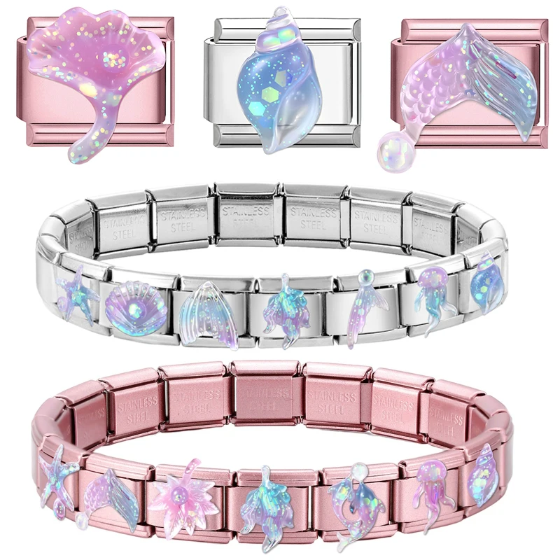 موضة المحيط قطرة الماء ذيل السمكة قنديل البحر محارة الإيطالية سحر الروابط صالح 9 مللي متر الفولاذ المقاوم للصدأ سوار المرأة DIY بها بنفسك صنع الهدايا #1