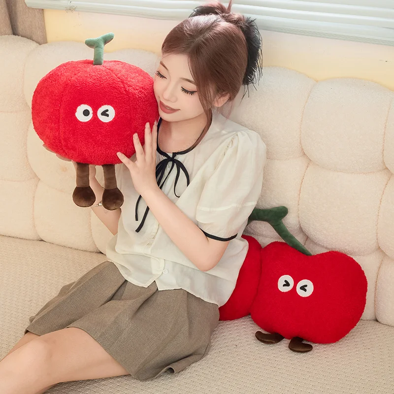 

30cm Red Cherry Fruit Plush Pillow Human Figured Funny Cushion with Legs Sofa Chair Decoration Plushie Gift