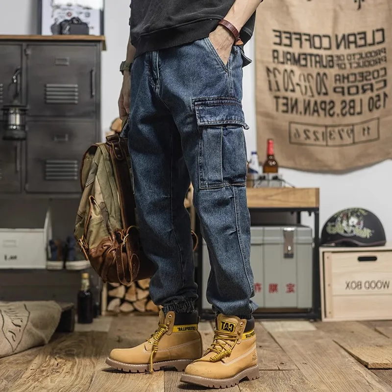 2026 New Men's Denim Pant Multi-pocket Denim Cargo Pants Loose Straight Tapered Pants Streetwear Casual Pant Men Jeans