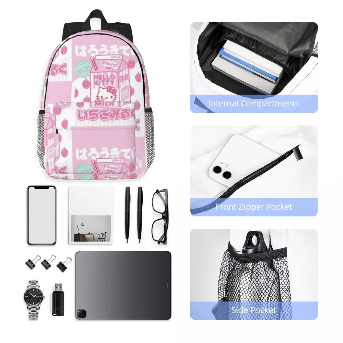 Hello Kitty 15-Inch Waterproof Backpack - Lightweight Travel Bag with Multiple Pockets for Organization