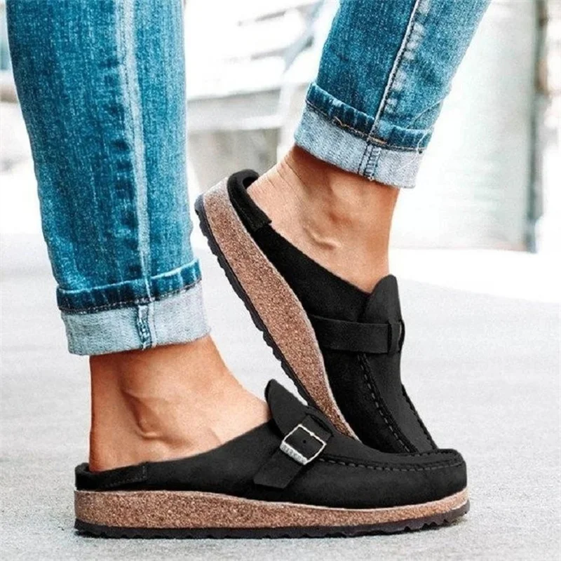 New Retro Fashion Women Casual Solid Color Shoes Light Round Toe  Half Slippers Comfort One Pedal Outdoor Sports Flat Sandals