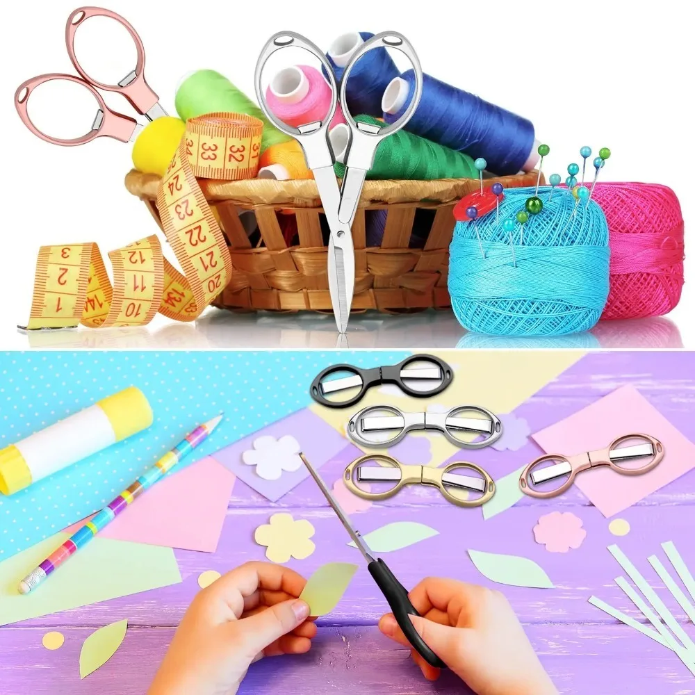 1/5Pcs Multifunction Folding Scissor DIY Tools Plastic Handle 8 Words Stretch Shears Stainless Steel Safe Scissors