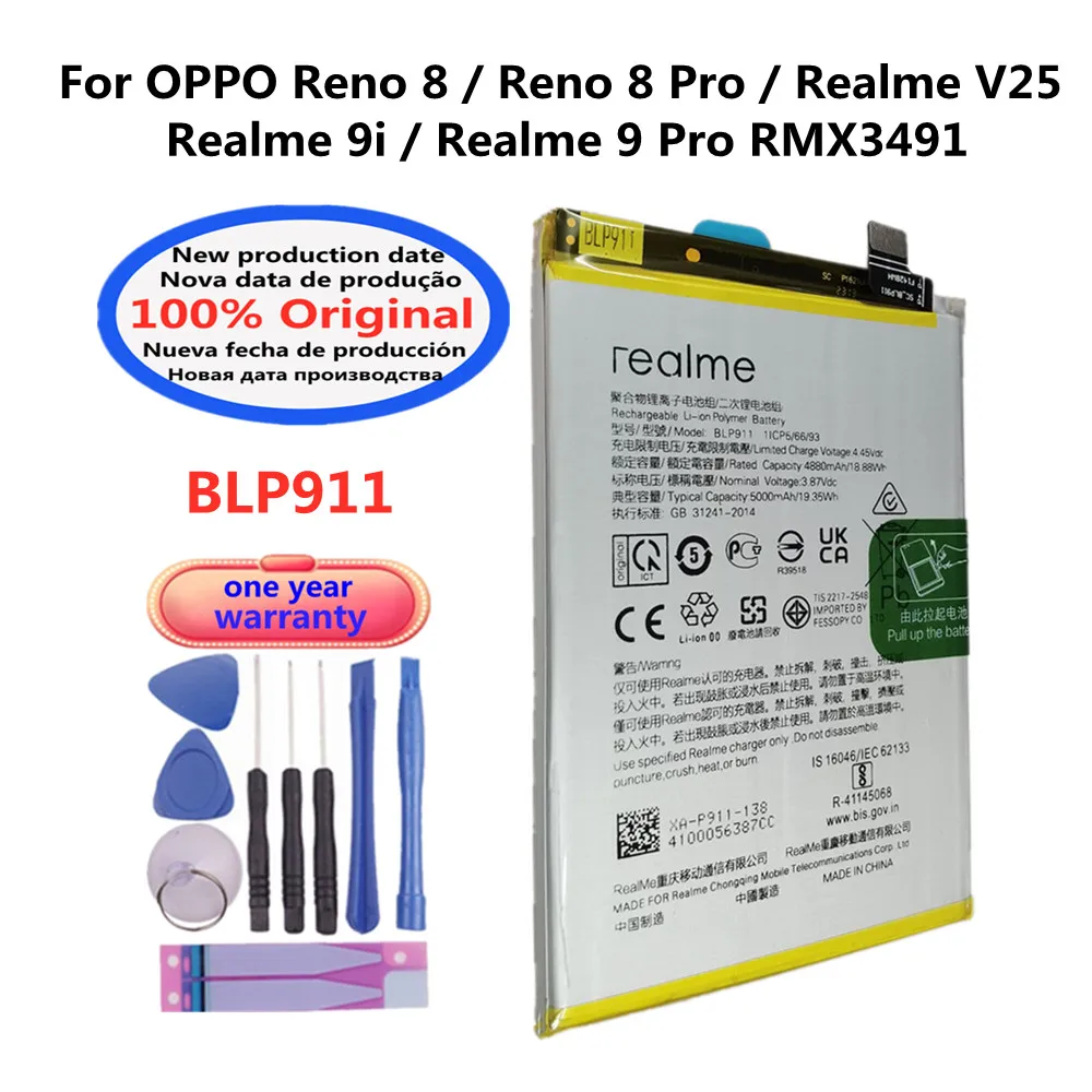 

New OPPO BLP911 Original Battery For OPPO Realme V25 / Realme 9i Realme 9 Pro 9Pro / Reno 8 / 8 Pro 5000mAh Phone Batteries