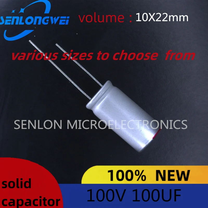 5Pcs 100V 100UF Solid Capacitor 10X22mm Aluminum Electrolytic High Temperature Resistant 105° High Frequency Low Resistance