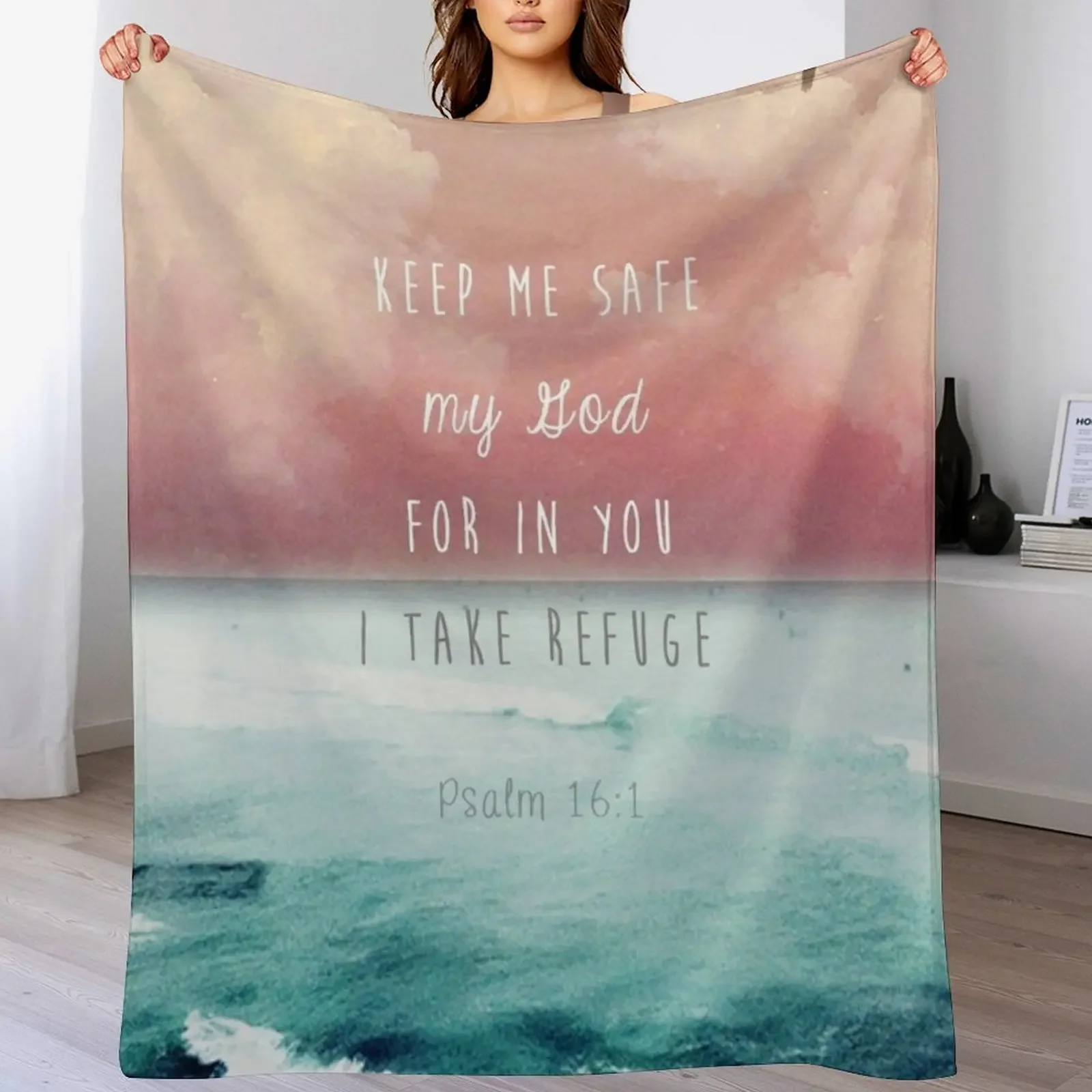 

Psalm 16:1 - Refuge Throw Blanket Picnic warm winter Winter beds Flannels Blankets