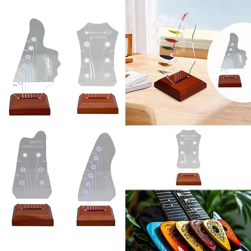 

Light Up Guitar Pick Holder Guitar Accessories For Picks Storage And Display Luminous Pick Storage Rack With Wooden Base