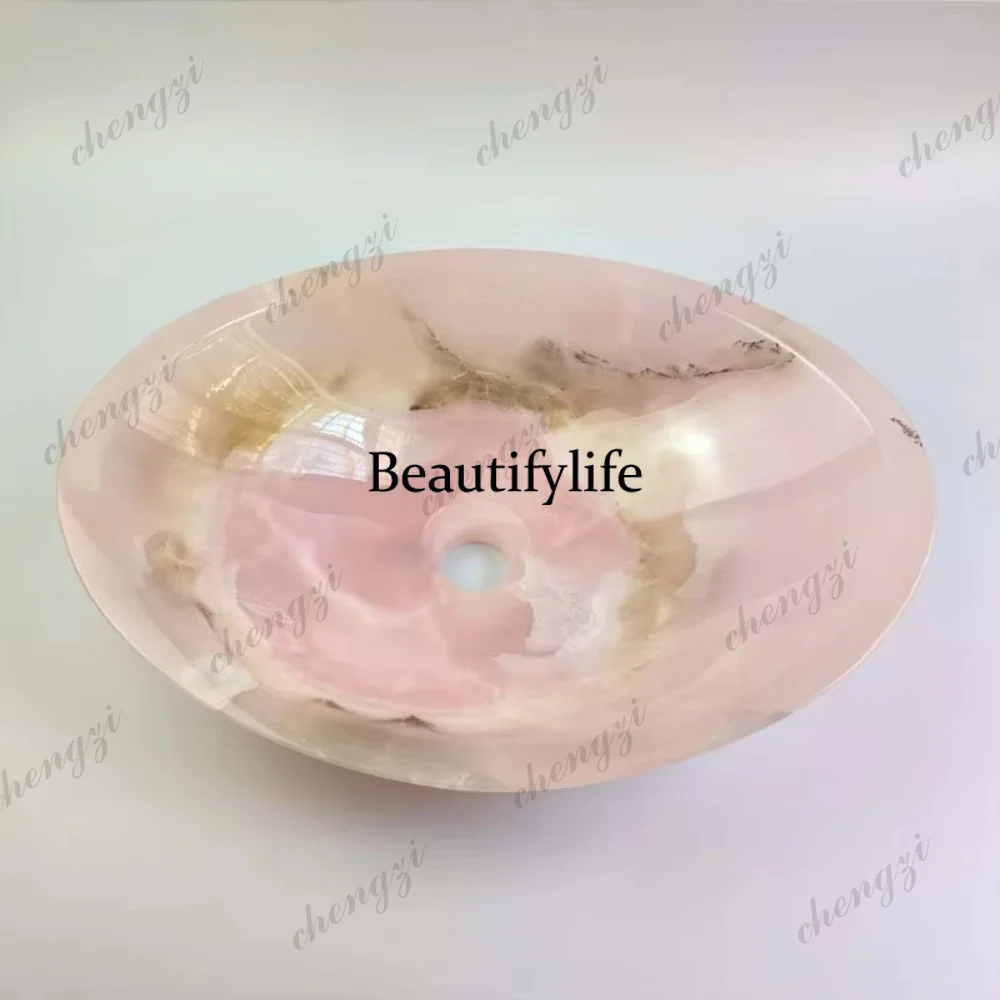 Handmade Luxurious Gemstone Rose Quartz Bathroom Decorative Wash Basin Rose Quartz Bowl for Washing