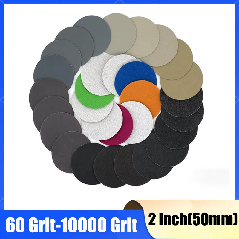 20/50/100Pcs 2 Inch Sanding Disc Wet Dry Sandpaper 60-10000 Variety Grits Grinding Abrasive For Wood Fiberglass Automotive