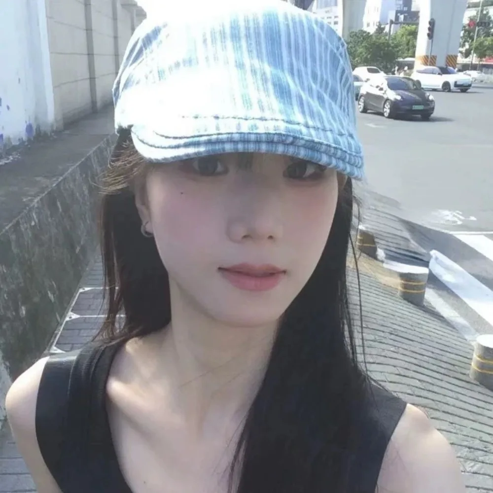 

New Vintage Newsboy Cap Striped Y2k Peaked Caps Unisex Casual Painter Hat Female