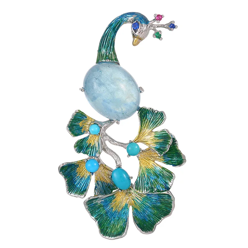 

Brooch High-end Light Luxury Versatile Women's Aquamarine Peacock Brooch Tide