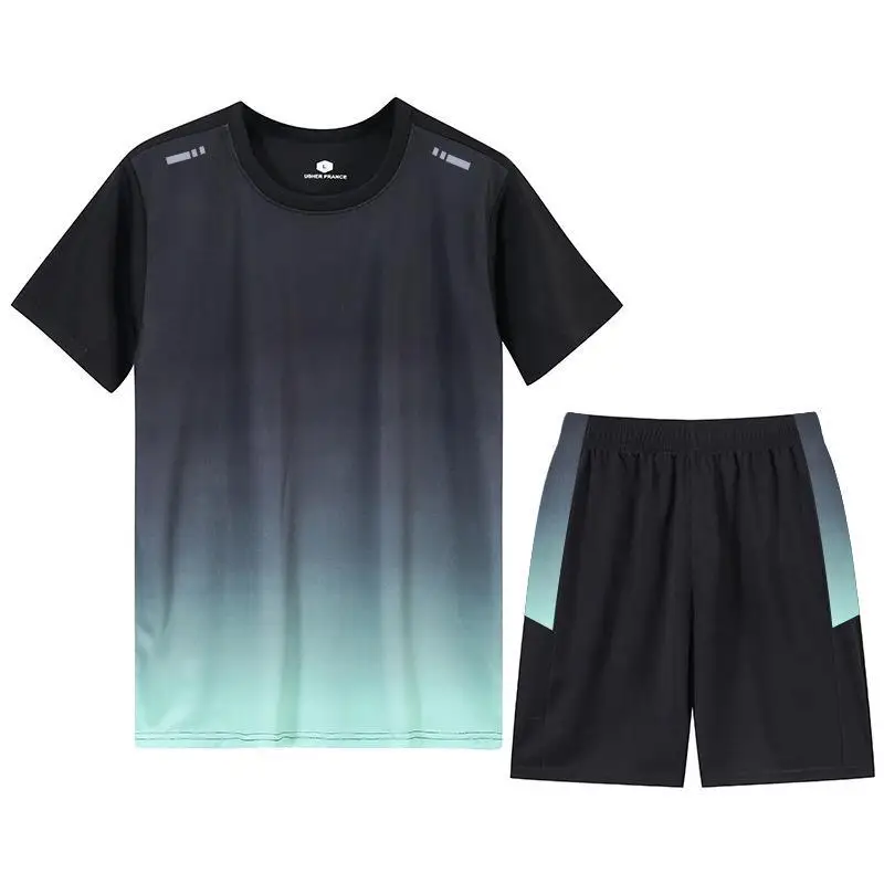 2024 Summer New Fashion Sports Breathable Speed Dry Ice Silk Short Sleeve Suit Men's Casual Loose Comfortable Two-Piece Set 5XL