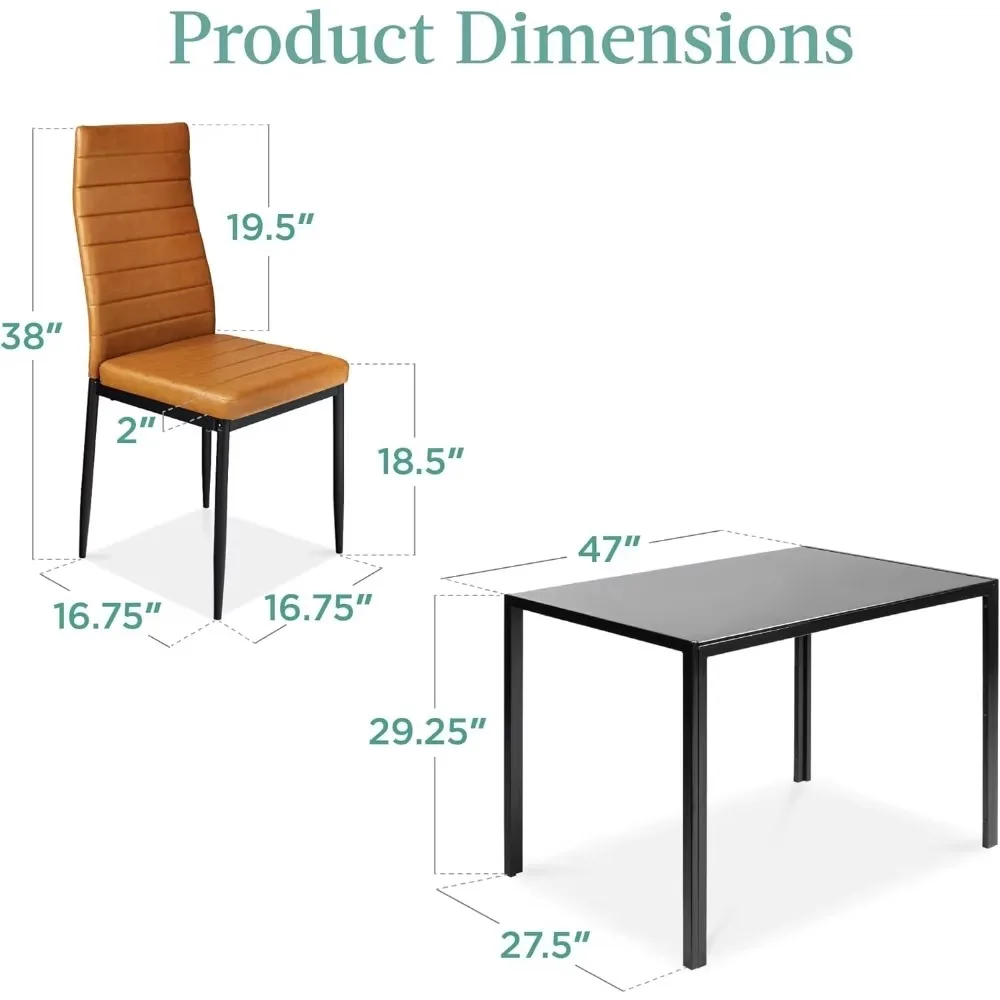 Conjunto de 5 peças de talheres de vidro, móveis de mesa de cozinha modernos, tampo de vidro compacto e que economiza espaço, 4 cadeiras estofadas em PU