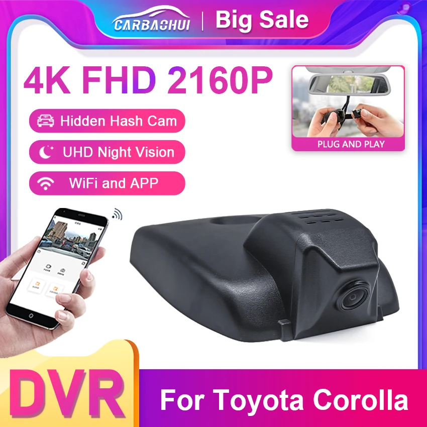 4K 2160P Plug and play Car DVR Video Recorder Dash Cam Dual Lens Camera For Toyota Corolla 2019-2022 For Toyota Levin 2019-2023