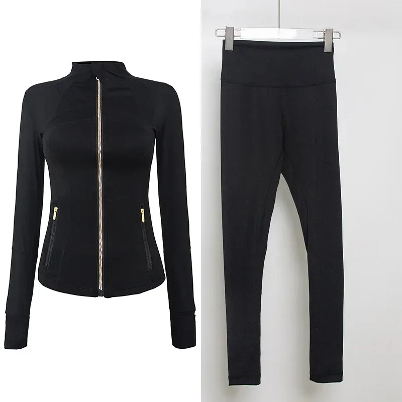 

Stand Collar Jacket Series T-Line Leggings Yoga Set Suit Pants Casual Women Fashion Outfit Black Red White Green