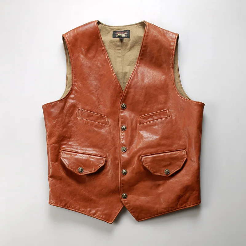 Genuine Leather Vest for Men Women American Western Style Biker Jacket Cowhide Vest