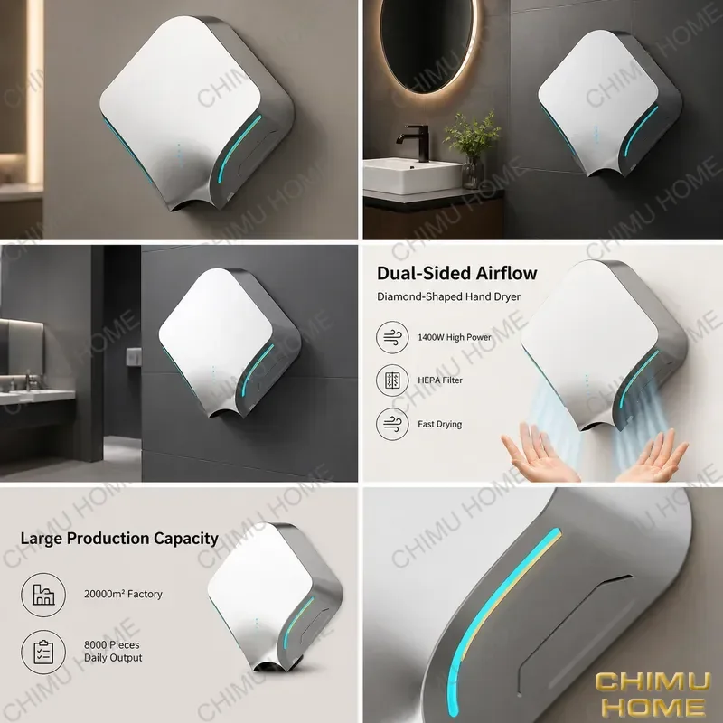 【CHIMU HOME】 Automatic Induction Hand Dryer for CHIMU HOME – Stainless Steel 1200W Fast Dry Quiet Operation for Commercial