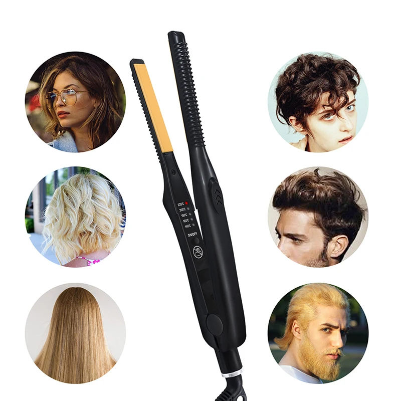 Portable electric adjustable temperature two-in-one ultra-thin voluminous ceramic flat iron curling iron for both men and women