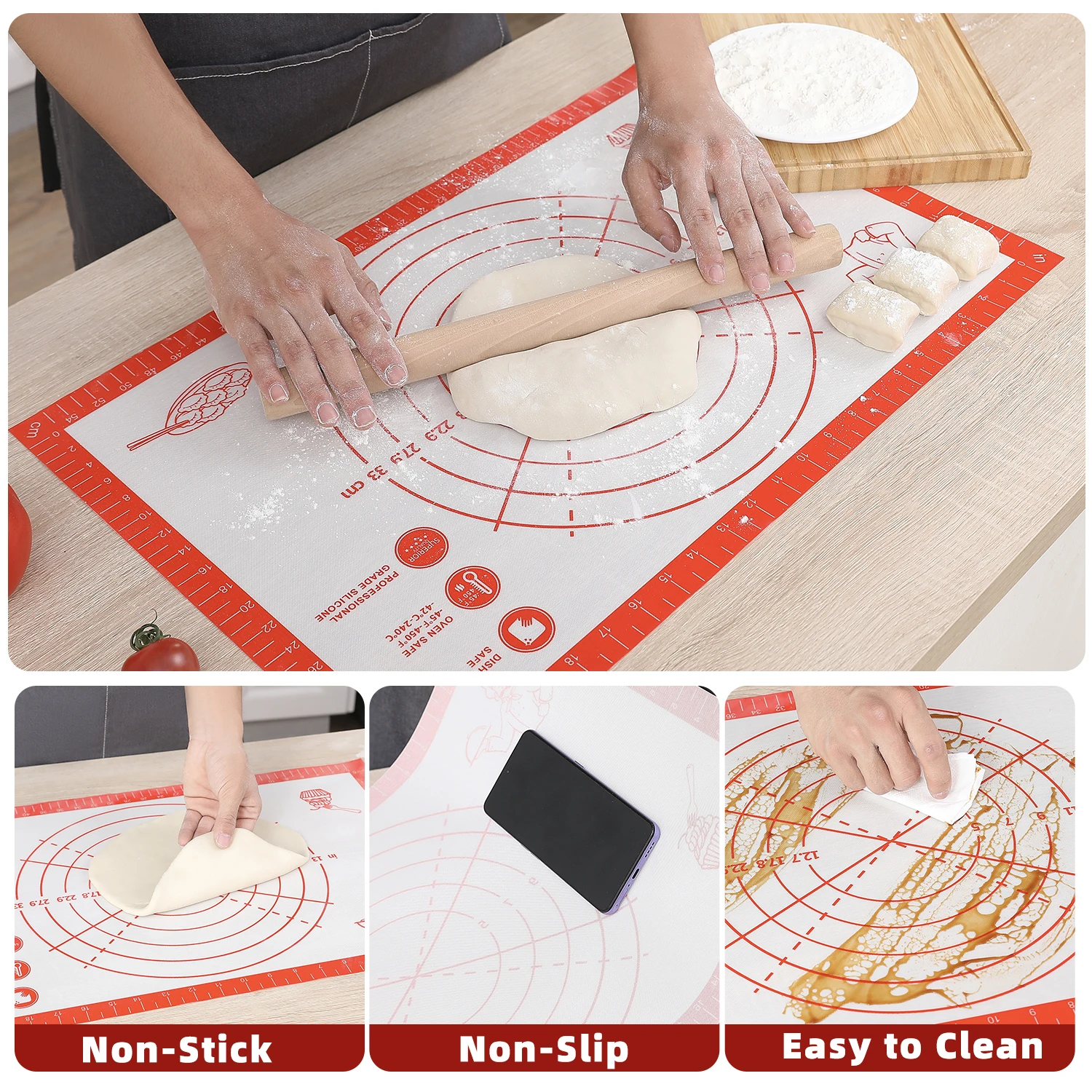 Silicone Baking Mat Non Stick Non Slip Kneading Dough Mat Pizza Cake Sheet Liner Kitchen Cooking Bakeware Table Mats Pastry Tool