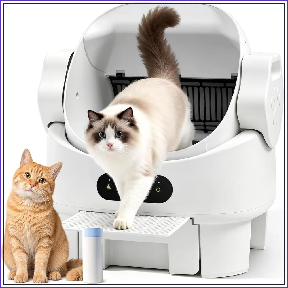 Open Top Automatic Self Cleaning Cat Litter Box, White - Large