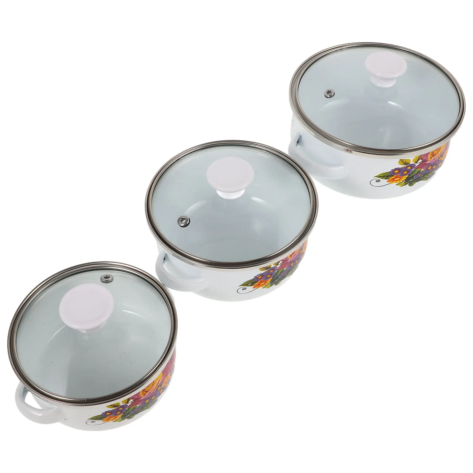 

3 Pcs Mini Soup Pot Set Enamel Cookware Smooth Surface Easy Clean Double Handles Stove Top Small Saucepan Milk Pot Kitchen Bar