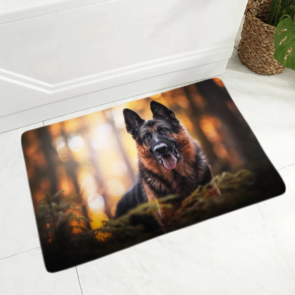 German Shepherd Dog Carpet Home Entrance Doormat Cute Animal Pet Dogs Floor Mat for Hallway Bedroom Non-Slip Puppy Bathroom Rug