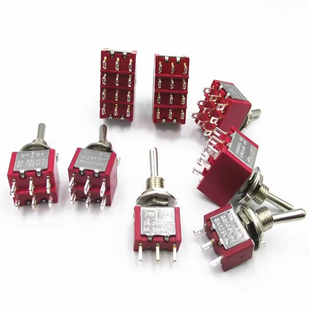 20pcs Red Mini Lever Toggle Switch 2/3 Position Self-resetting ON-OFF-ON /ON-ON 120VAC 6A 3pin 6pin 6mm Mounting MTS-102 103 202