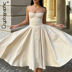 Cryptographic Cottagecore Frill Hem Midi Dresses Elegant Sleeveless Birthday Pleated Fairy Slip Corset Sundress Holiday Gown