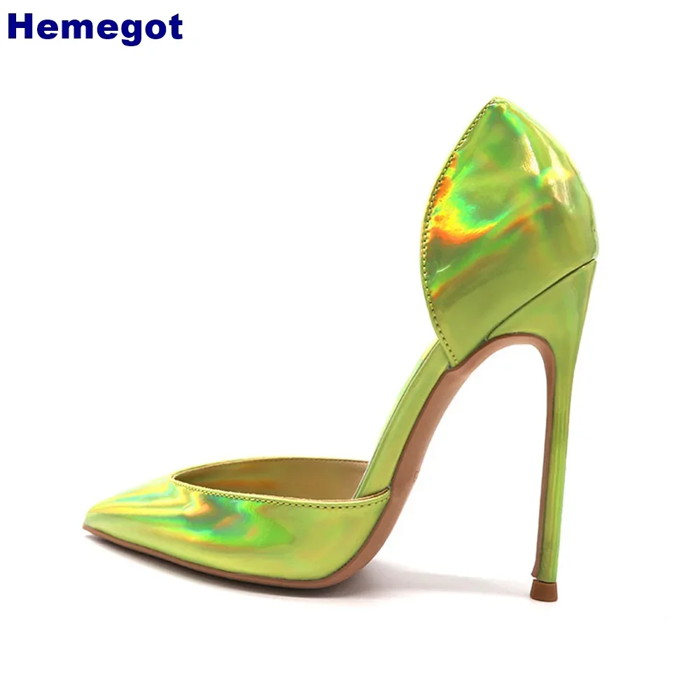 Laser Green Sexy Party Pumps 2024 Summer Pointed Fashion Ladies Wedding Shoes Luxury Shallow Shiny Slip-On Thin High Heels