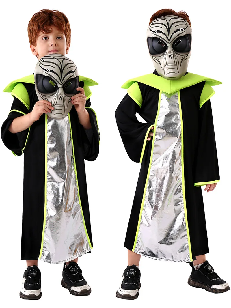 

Halloween Alien Costume - Glow in The Dark Cosplay Outfit with UFO Hat Toddler Party Dress for Stage Performance