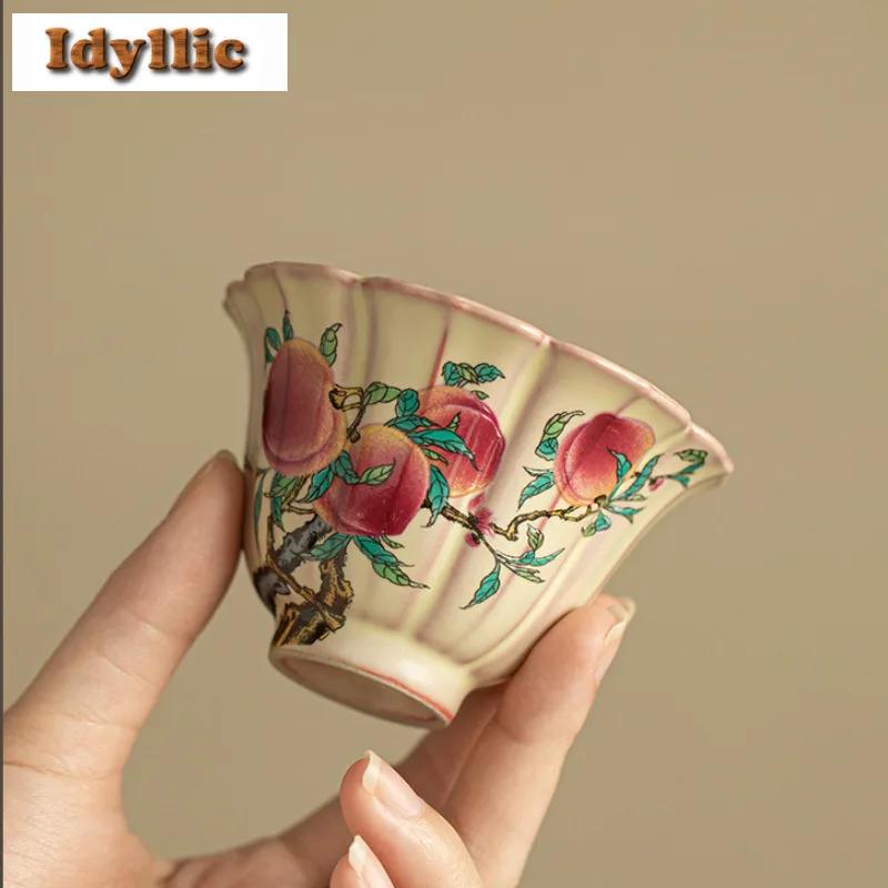 

100ml Ru Kiln Lard Jelly Pastel Peach Teacup Vintage Tea Bowl Set Of Cups Tea-tasting Fragrance Cup Chazhan Master Cups Tea Set