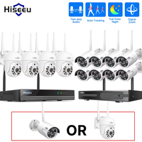 Hiseeu H.265+ 10CH NVR Wireless CCTV Exterior Camera Surveillance System 3/5MP WIFI PTZ IP Camera Set Security Bullet Camera Kit