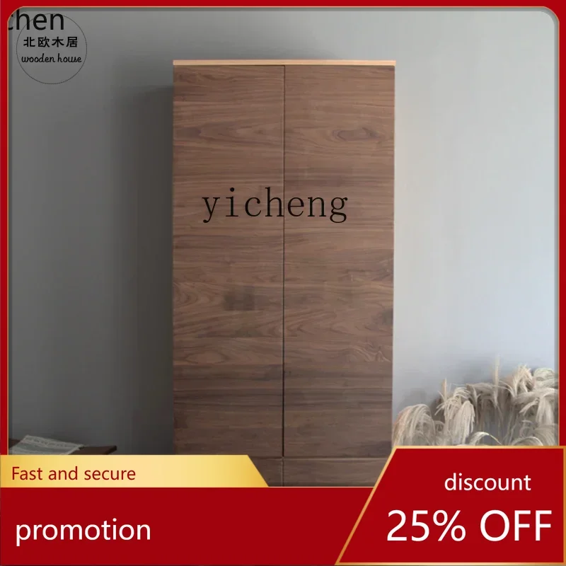 

HXL Cherry Wood Wardrobe Color Matching Log Solid Wood Black Walnut Wardrobe Red Oak Bedroom Cabinet