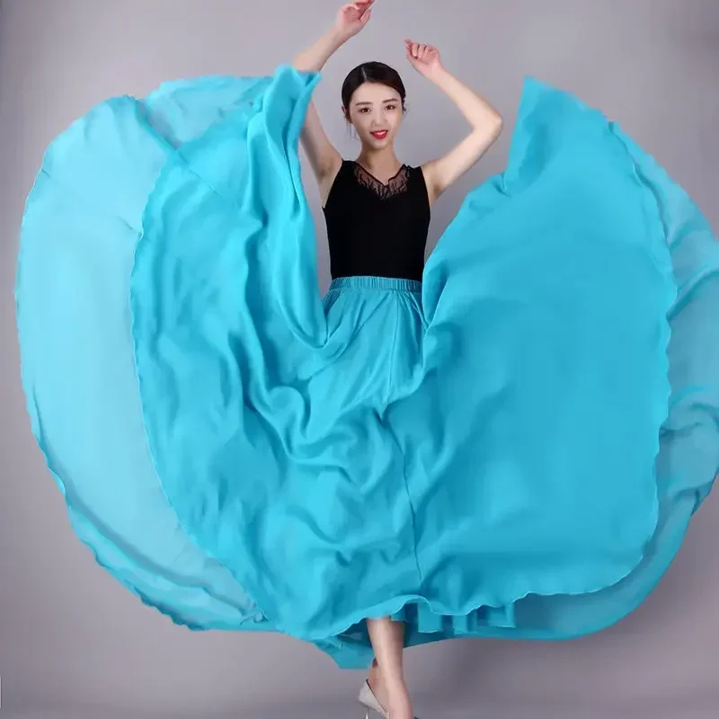 Abito da spettacolo di danza classica con movimento grande da 720 gradi, gonna in chiffon, abito da ballo rosso brillante dello Xinjiang, abito lungo quadrato