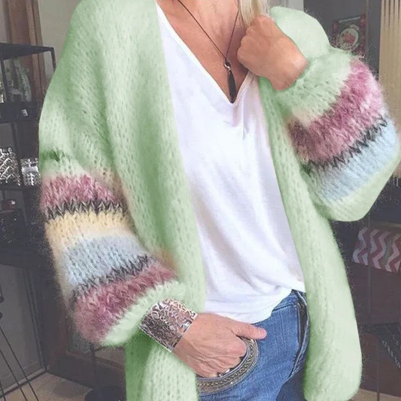 2023 New Fashion Striped Mohair Casual Sweater Women Autumn and Winter Knitted Cardigan Jacket Women Cardigan