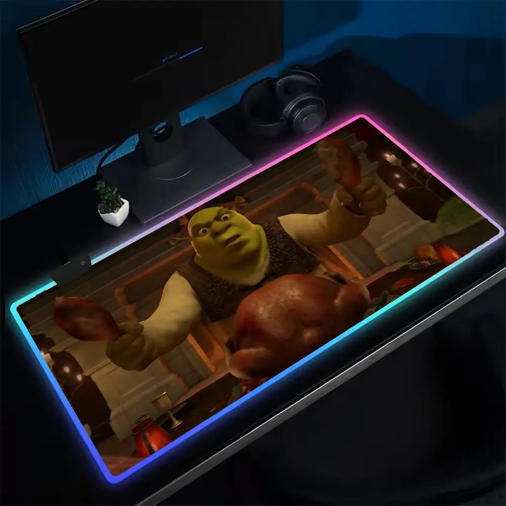 Cute Funny S-Shreks Mouse Pad Anime Gaming Mouse Pad LED Table Pads Backlit Rubber Desktop XXL Mousepad RGB Desk Mats