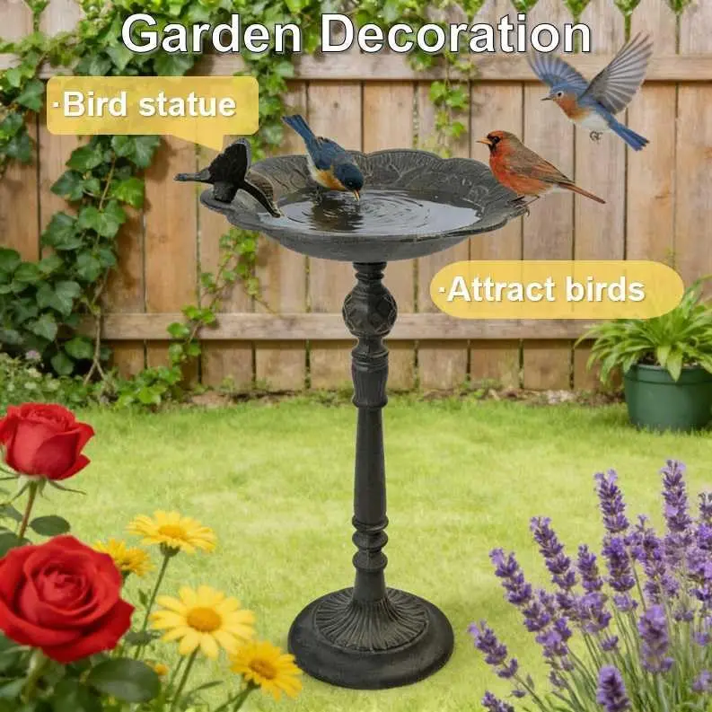 อ่างน้ำนกเหล็กหล่อขนาด 10.25 นิ้ว - ของตกแต่งสวนที่ทนทานต่อสภาพอากาศสำหรับนกและลานบ้าน
