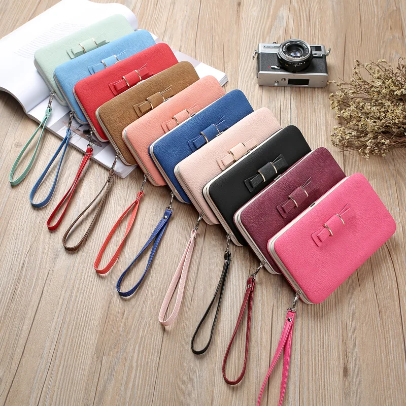 Bow Bot Wallet PU Money Bag Card Solt Short Wallet Women Coin Purse Colors Card Holder Cell Phone Storage