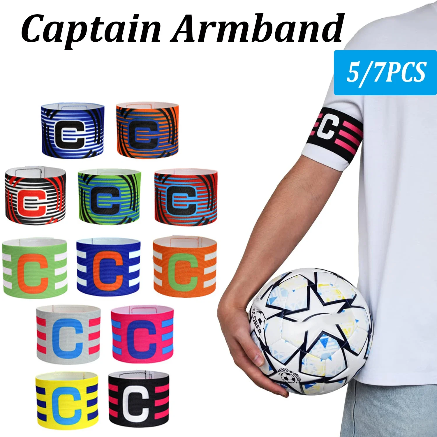 5/7PCS ฟุตบอลกัปตัน Armbands Bright สีปรับ C วงแขน Multicolor ฟุตบอลทีมวงสําหรับเยาวชนและผู้ใหญ่