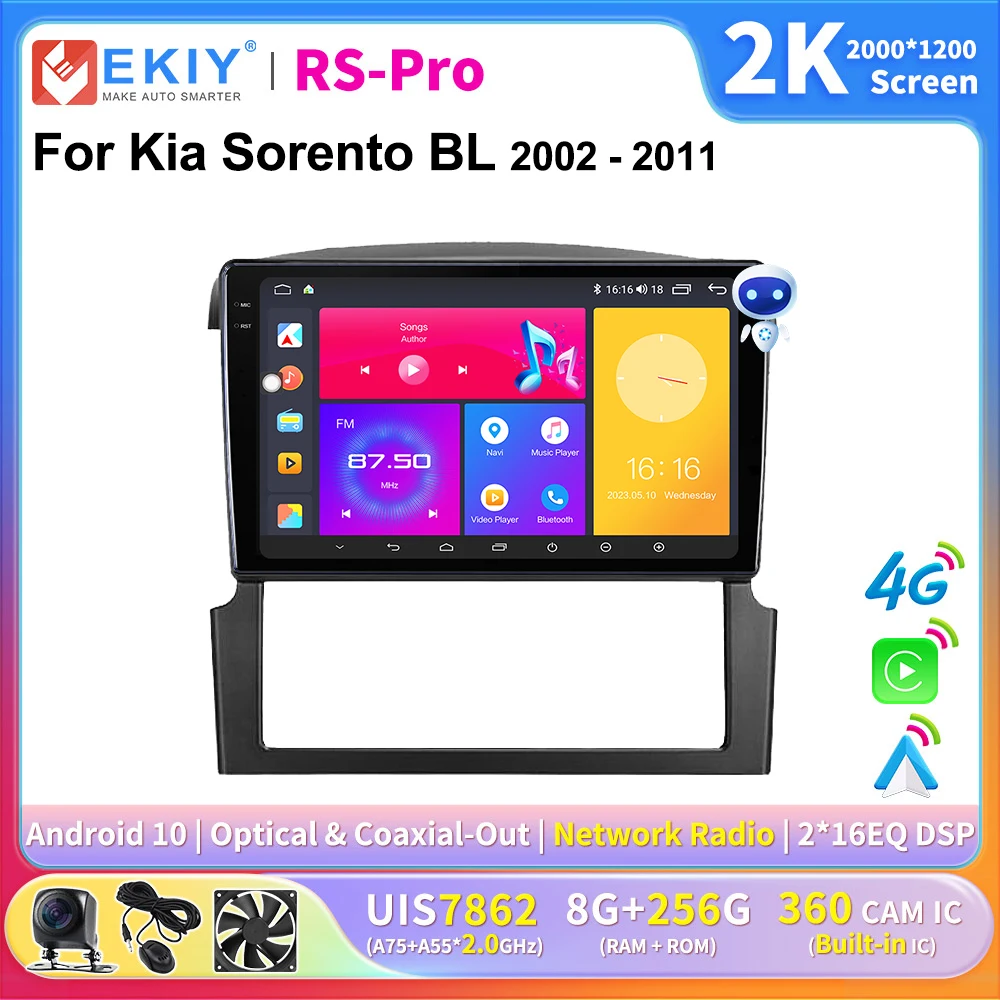 

EKIY 2K Screen CarPlay Radio For Kia Sorento BL 2002 - 2011 Android Auto 4G Car Multimedia Player 2Din Ai Voice GPS Autoradio