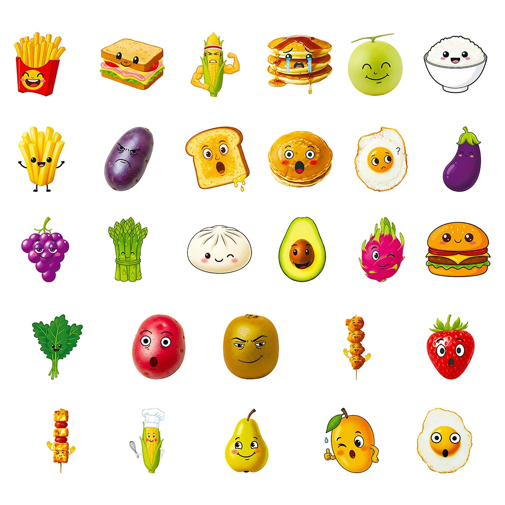 10/30/56pcs Fruit Vegetables Food Meme Stickers Funny Creative Sticker Decoraiton Luggage Stationery Phone Graffiti Decals Pack