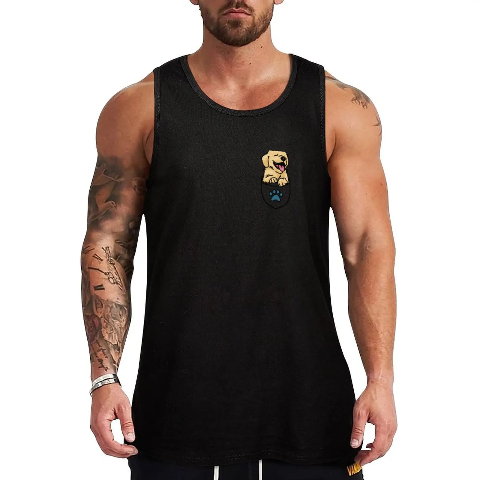 Golden Retriever Puppy Pocket Tank Top Moisture Wicking Tank Top Anti Sweat Workout Shirt