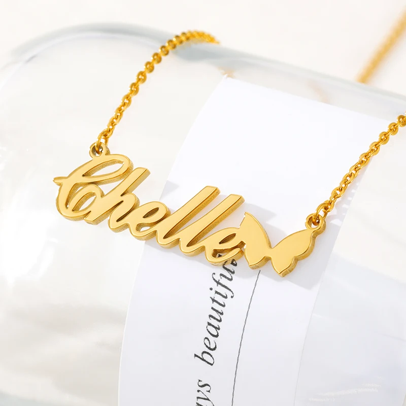 Fashion Butterfly Crown Heart Necklace Personalized Name Choker Necklaces For Women Children Jewelry Handmade Birthday Gifts