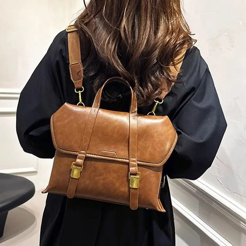 College Style British Backpack Women's New Large-capacity Briefcase Commuter Crossbody Handbag Exquisite Simple Leisure Trend