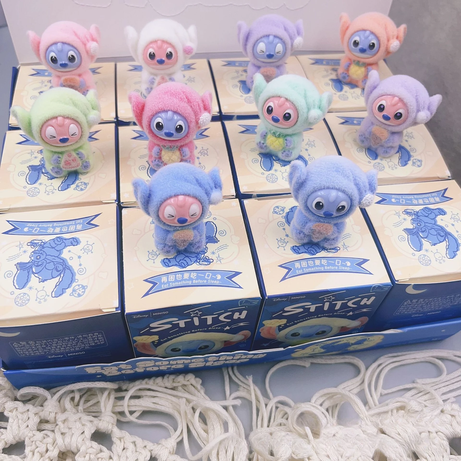 2025 New Disney Stitch Eat something before Sleep Series Blind Box Pendant Cute Doll Mystery Box Toy flocking Doll Holiday Gift